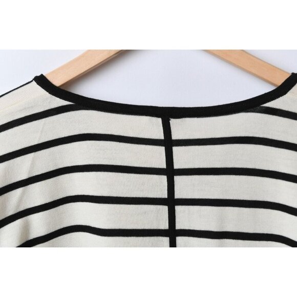 Talbots Sz S Thin Stretch Cotton Rayon Sweater Bat Wing Black White Striped - Picture 8 of 11